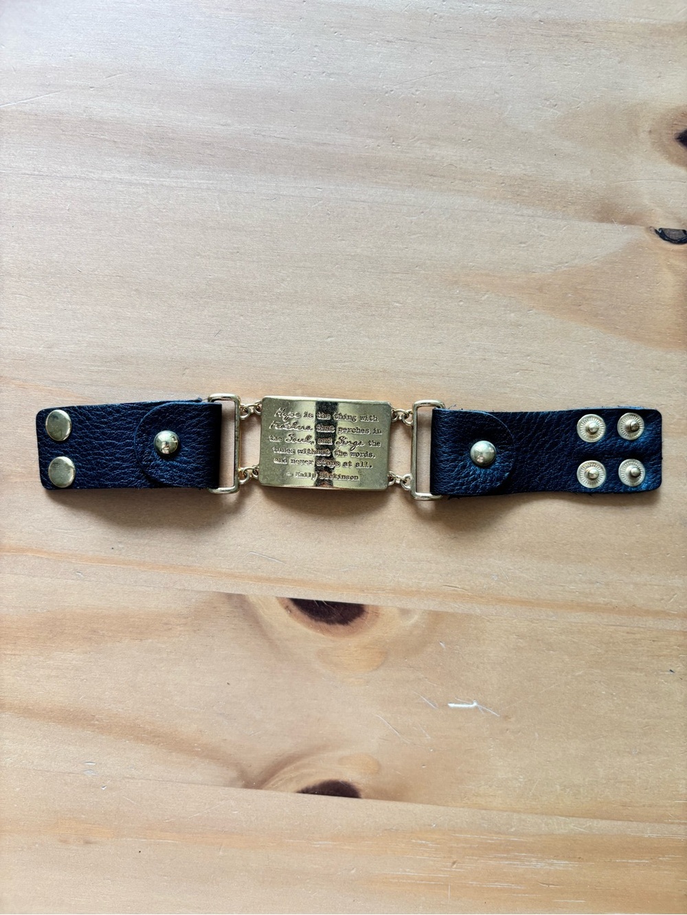 Black Bracelet with Gold Plate Quote by Emily Dickinson